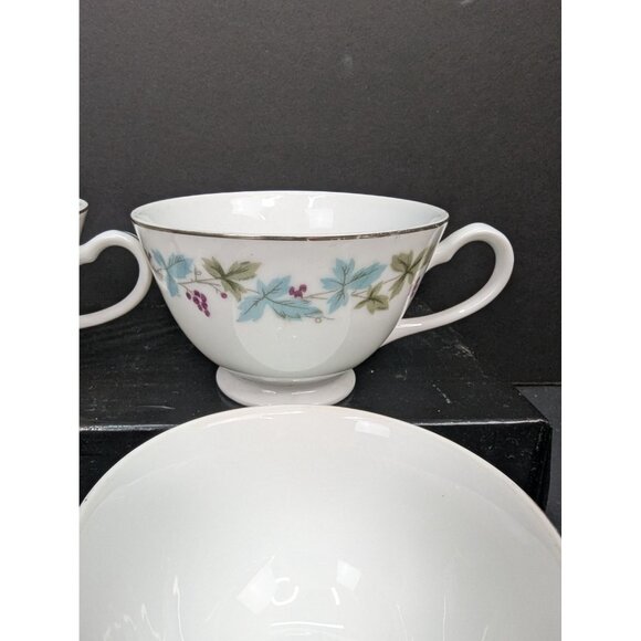 Vintage Fine China Japan MS6701 Grapes and Vines Pattern Footed Teacup Set of 4 - Picture 4 of 10
